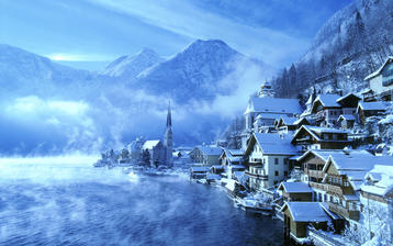

Красивые фото зима, заснеженный город, горы

