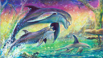 

Рисунок подводный мир дельфины играют

