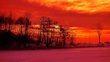 

Обои зима, фото багровый закат, снег


