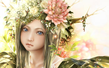 

Обои 1440x900, картинка лицо, прическа, цветы


