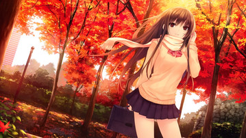 

Обои осень аниме девочка, картинка лес

