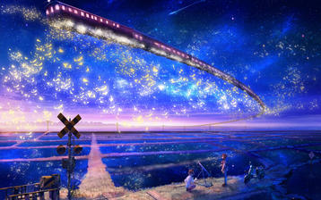 

Обои фэнтези 1440x900, летающий поезд, небо, звезды

