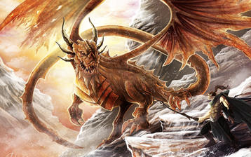 

Обои 1440x900 фэнтези, картинка дракон, воин

