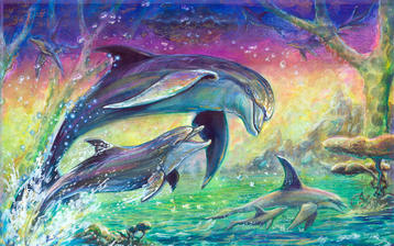 

Рисунок подводный мир дельфины играют

