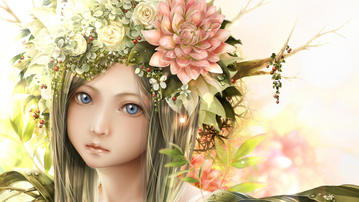 

Обои 1600x900, картинка лицо, прическа, цветы

