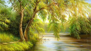 

Рисунок лето 1600x900 река

