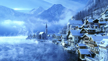 

Красивые фото зима, заснеженный город, горы

