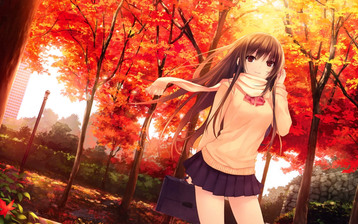 

Обои осень аниме девочка, картинка лес

