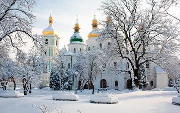 

HD обои соборы 2560x1600, зима, золотые купола

