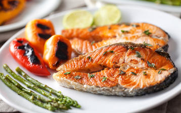 

Обои еда из рыбы, жареный лосось

